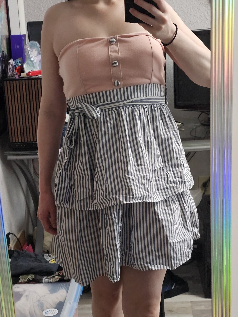 Pink And Blue And White Striped Dress